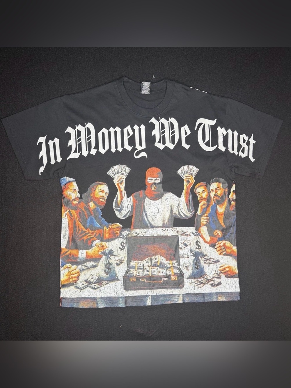 Crooks & Castles T-Shirt Men's Sz Large AOP In Money We Trust Last Supper Tee